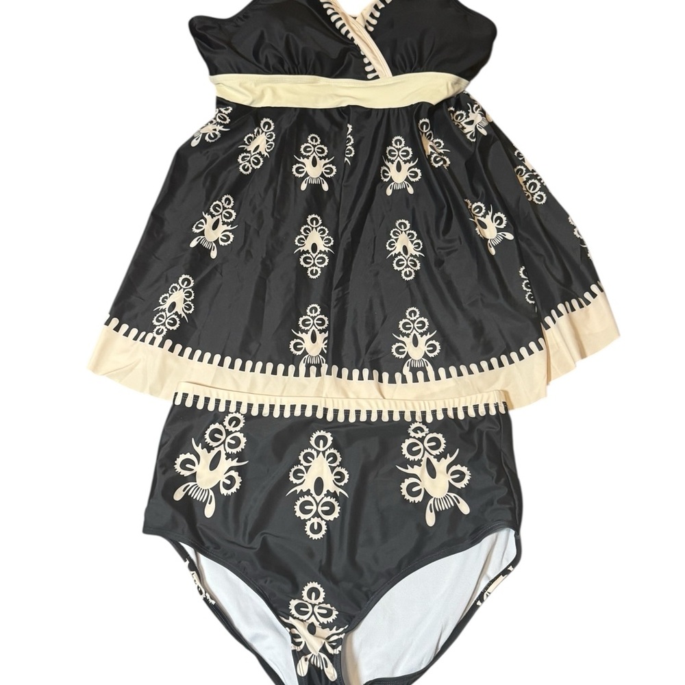 BloomChic Black and Cream Swim Coverup With Matching Bottom Size 18-20 Tankini - Picture 4 of 11